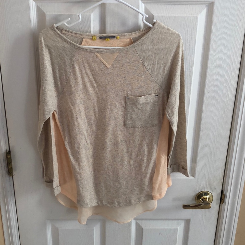 Anthropologie Little Yellow Button Multi Media Tunic Sz Small gray/peach